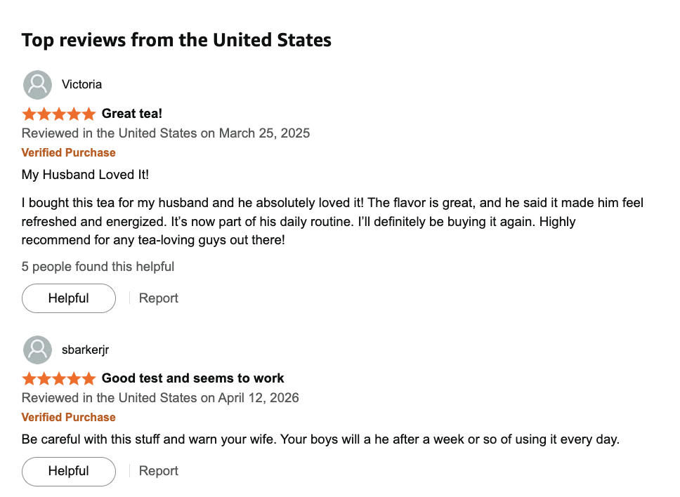 Verified 5-star Amazon customer reviews for Tea For Guys