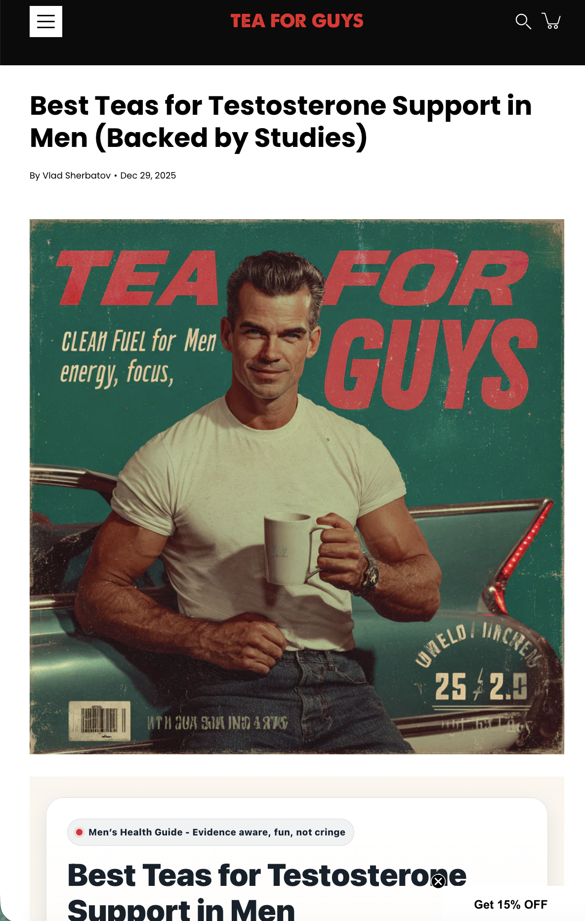 Tea For Guys blog article: Best Teas for Testosterone Support in Men (Backed by Studies)